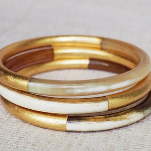 Thick Natural Horn Gold Bracelet Set 03 Bangles BS07G