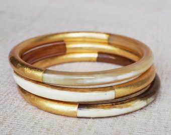 Thick Natural Horn Gold Bracelet Set 03 Bangles BS07G