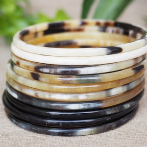 Natural Buffalo Horn Bracelet Set 10 Skinny Bangles BS03