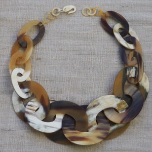 Natural Buffalo Horn Necklace Chunky Large Short N2.30 image 5