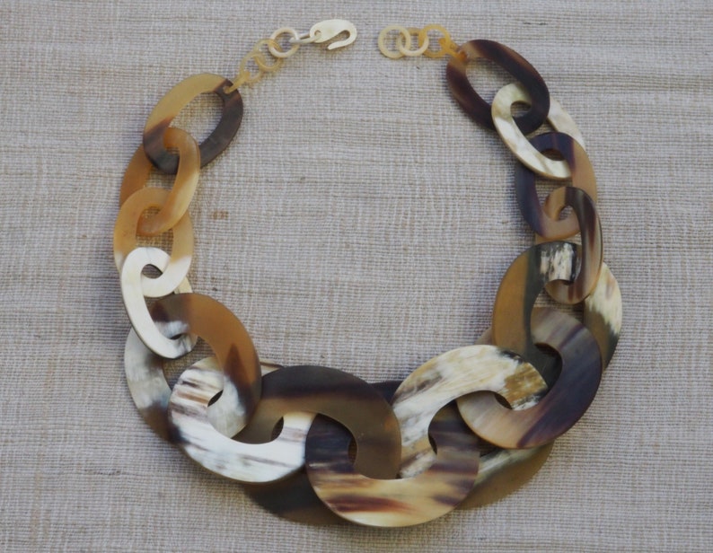 Natural Buffalo Horn Necklace Chunky Large Short N2.30 image 5