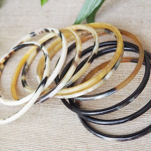 Natural Buffalo Horn Bracelet Set 10 Skinny Bangles BS03 image 2