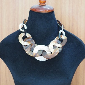 Natural Buffalo Horn Necklace Chunky Large Short N2.30 image 9