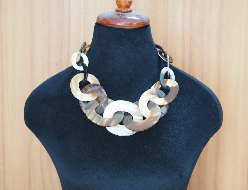 Natural Buffalo Horn Necklace Chunky Large Short N2.30 image 9