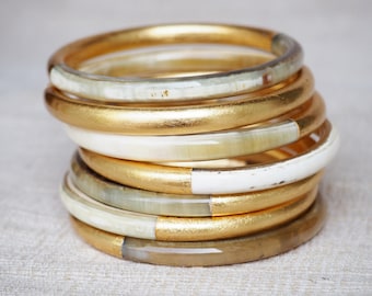 Thick Natural Horn Gold Bracelets set of 07 Bangles BS07G