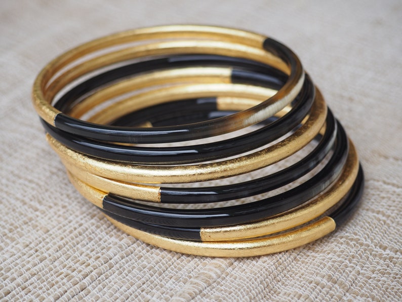 Natural Horn with Gold Bangle Set