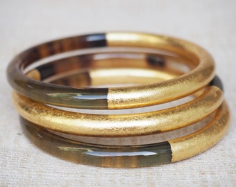 Thick Natural Buffalo Horn Gold Bracelet Set 03 Bangles