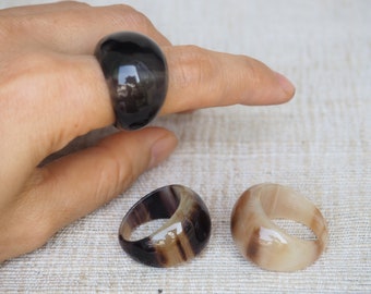 Natural Buffalo Horn Ring Dome Chunky Snail