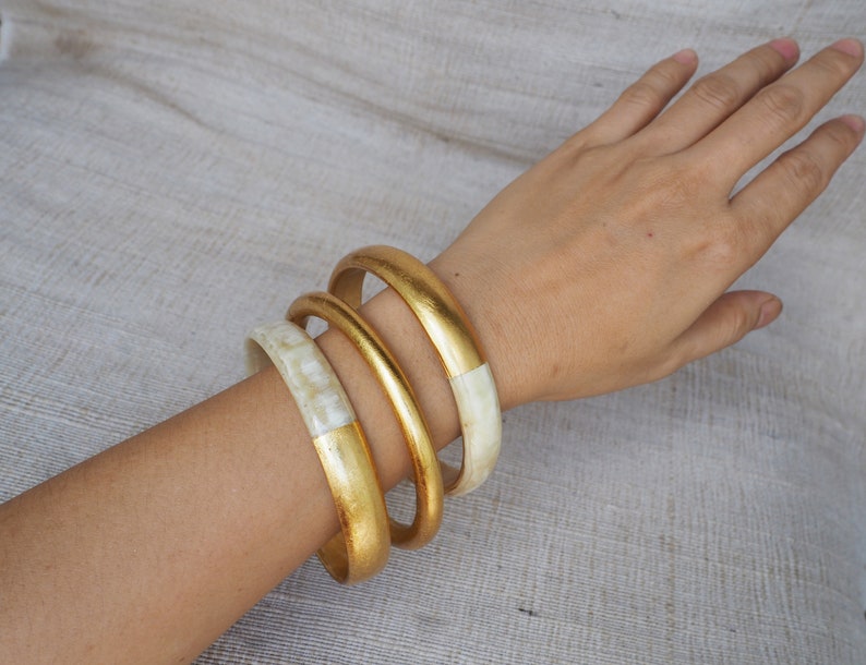 Natural Horn Gold Bracelet Set 03 Bangles BS0607G image 4