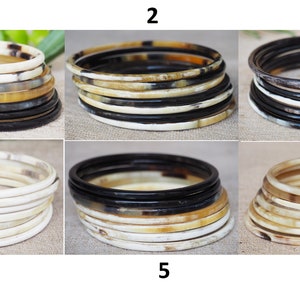 Natural Buffalo Horn Bracelet Set 10 Skinny Bangles BS03 image 3