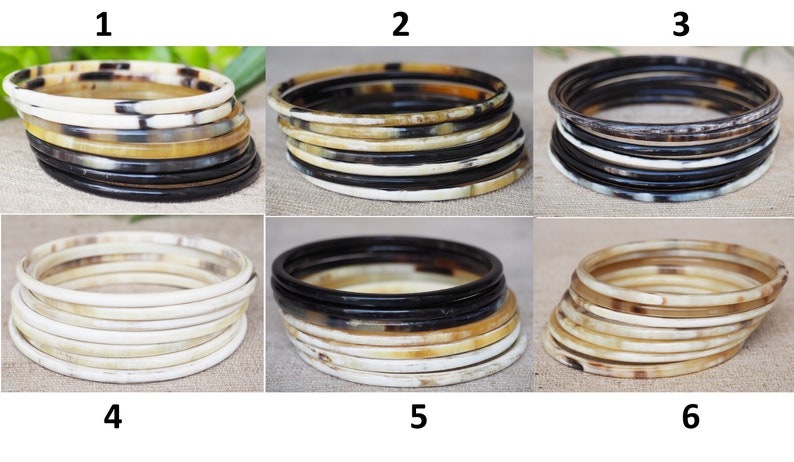 Natural Buffalo Horn Bracelet Set 10 Skinny Bangles BS03 image 3