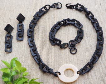 Matte Natural Buffalo Horn Jewelry Set Necklace Earrings / Bracelet  N4.5.2