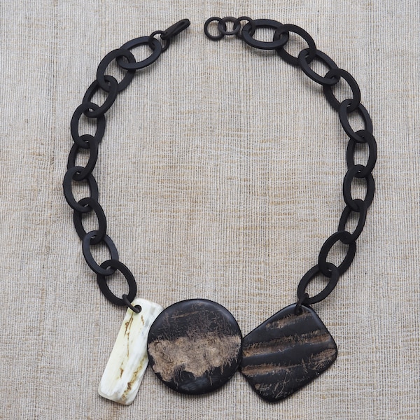 Matte Black Natural Buffalo Horn Pendant Necklace N2.