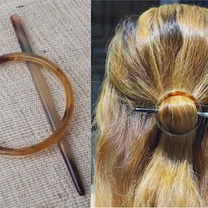 Natural Buffalo Horn Hair Clip Pin Barrette Round Circle