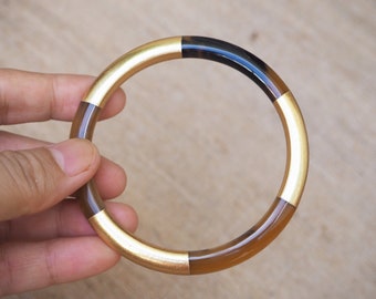 Bracelet jonc corne naturelle épaisse feuille d'or BS07.3G