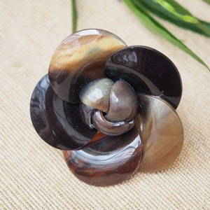 Natural Buffalo Horn Hair Ties Holder Ponytail Rose Flower F7HT.2