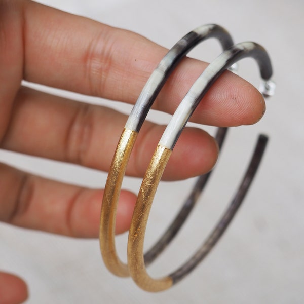 Natural Horn Gold Hoop Earrings E85.G