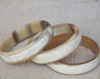 White Natural Buffalo Horn Bracelet Set 03 Bangles B1.5