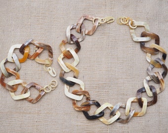 Buffalo Horn Jewelry Set Necklace - Chain Bracelet - Earrings Large N22