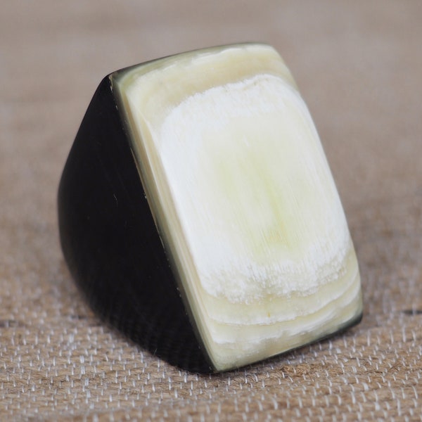 Natural Buffalo Horn Ring Chunky Rectangle Facet R2.F