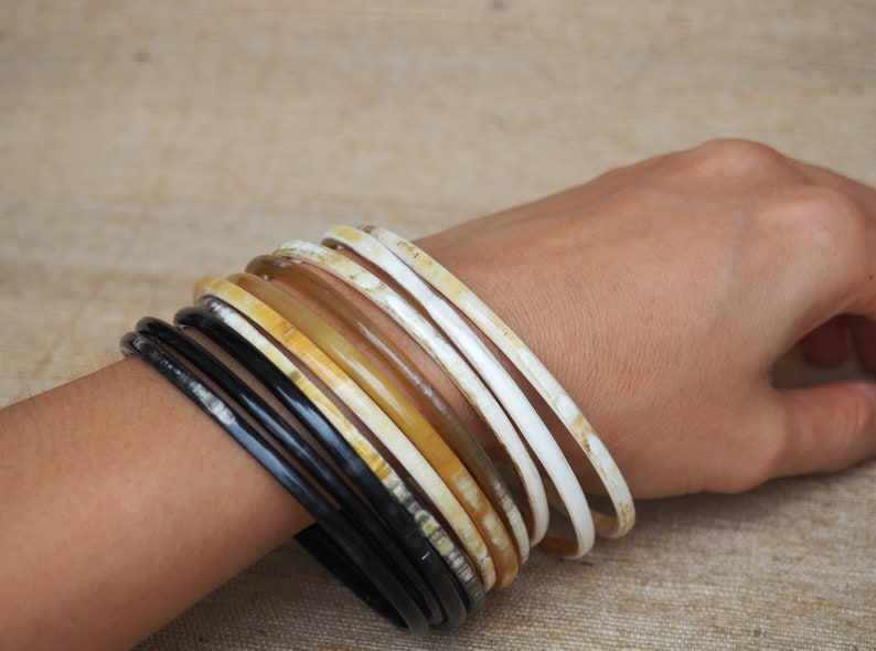 Natural Buffalo Horn Bracelet Set 10 Skinny Bangles BS03 image 10