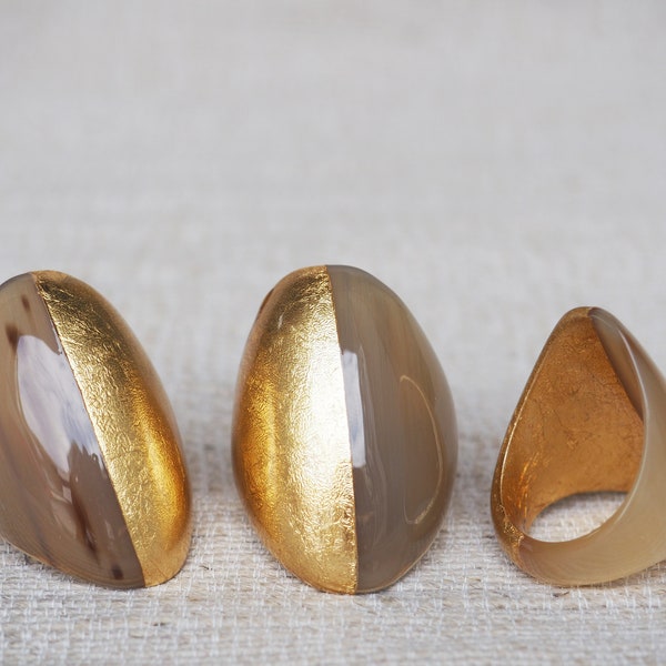 Natural Buffalo Horn Ring Chunky Oval R1.G