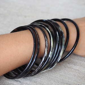 Natural Buffalo Horn Bracelet Set 10 Skinny Bangles BS03 image 6