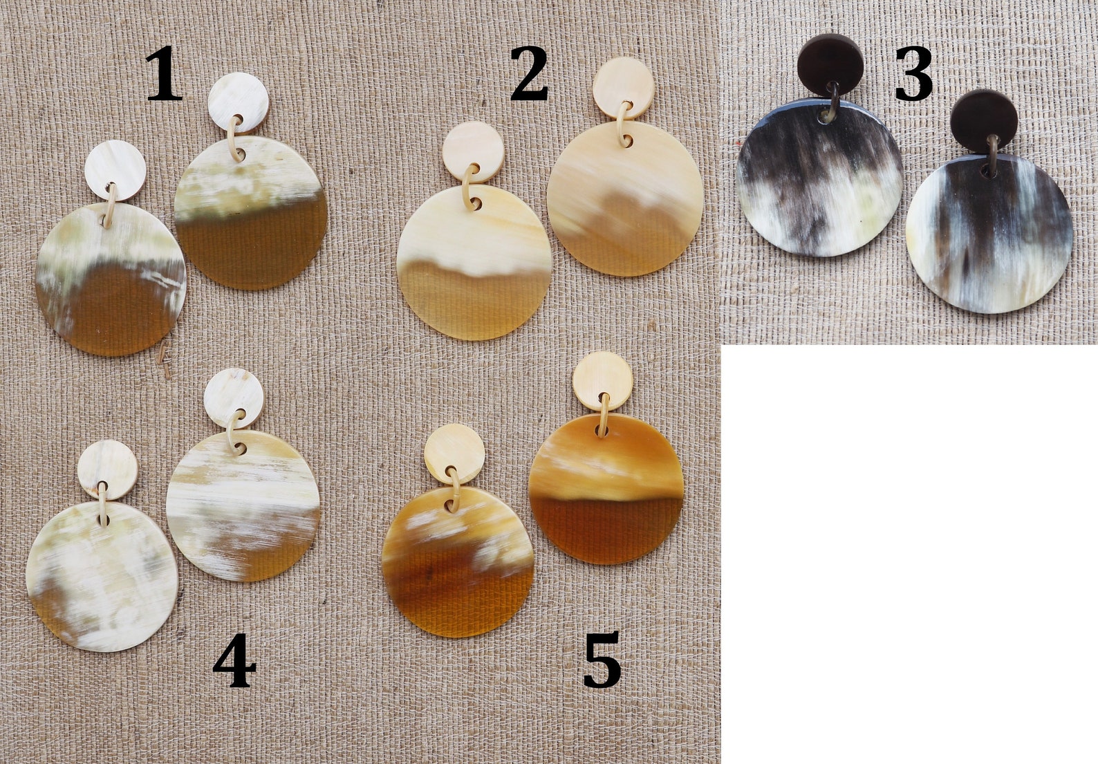 Boucles D'oreilles En Corne De Buffle Rose - Bijou Fait Main, Couleur Jaune Dominante - Neuf Avec étiquettes