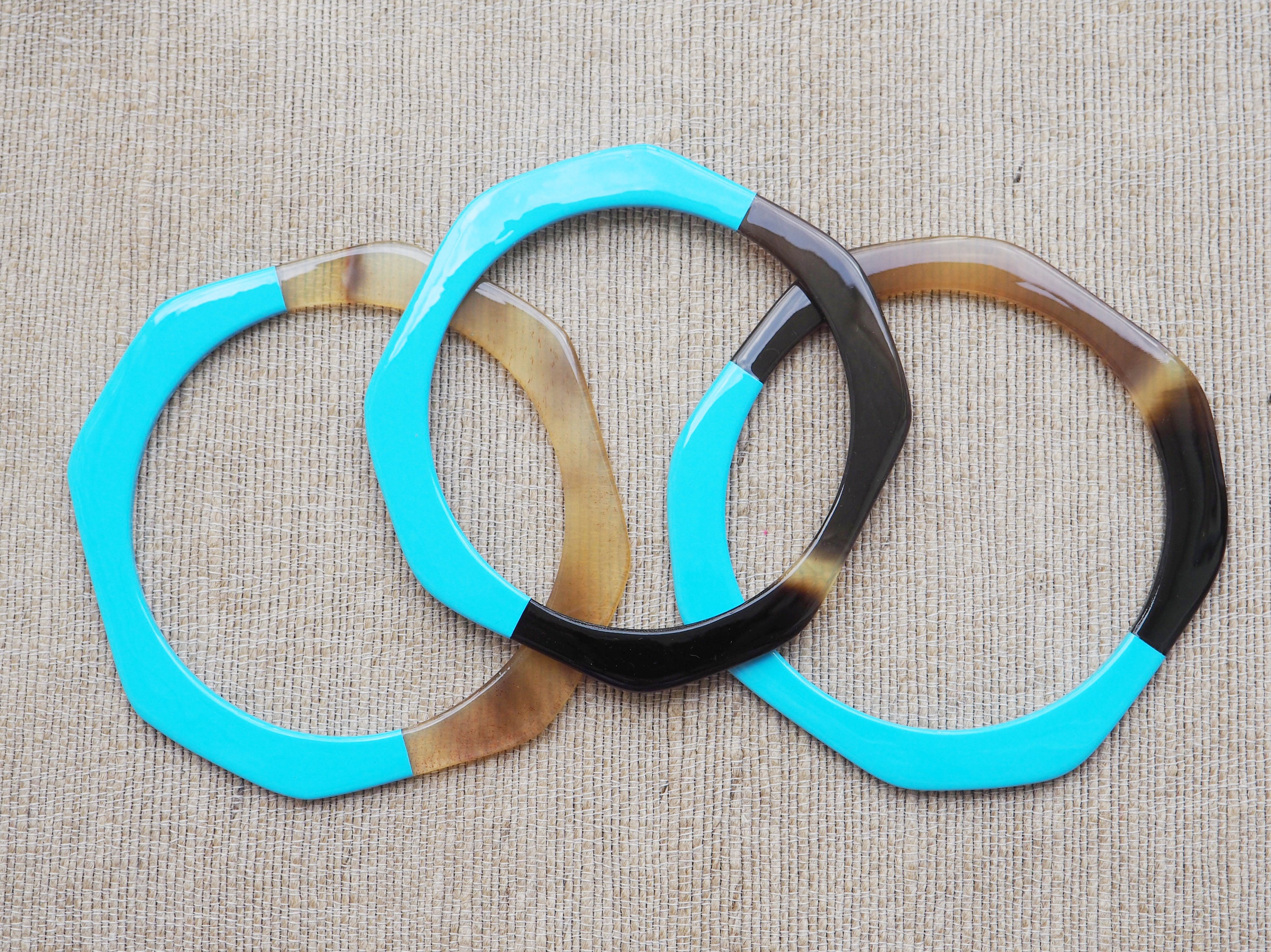 Natural Buffalo Horn Bracelet Set 03 Bangles Colorful Octagon Etsy