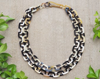 Natural Buffalo Horn Necklace Double Short Chain N4.4