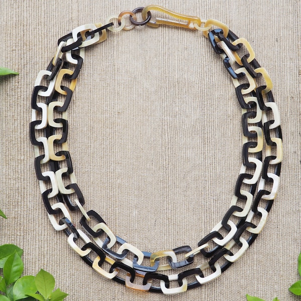 Natural Buffalo Horn Necklace Double Short Chain N4.4