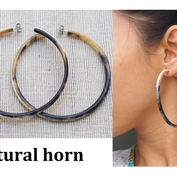 Natural Buffalo Horn Loop Earrings E85