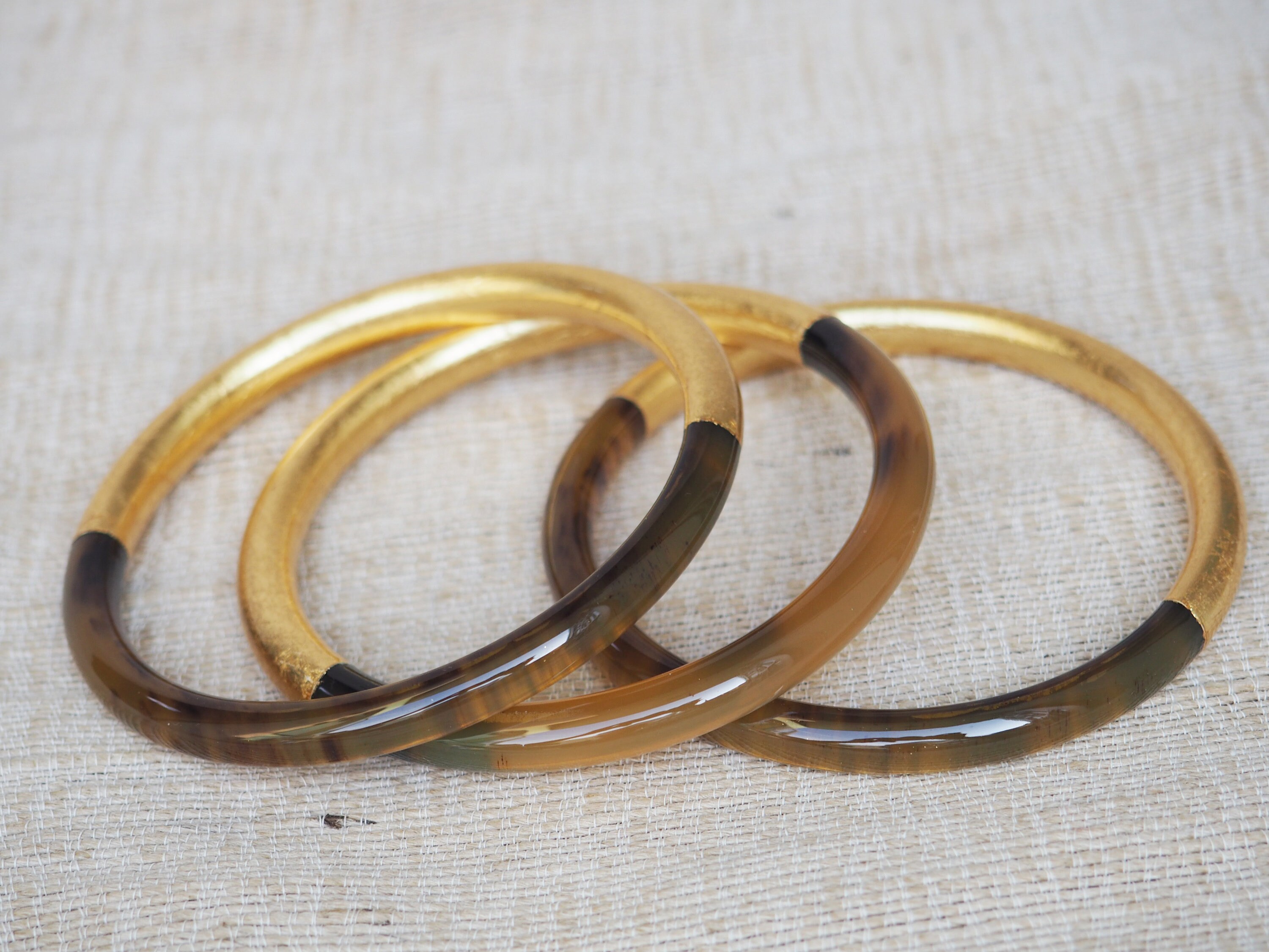 Thick Natural Buffalo Horn Gold Bracelet Set 03 Bangles