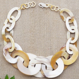 Natural Buffalo Horn Necklace Chunky Large Short N2.30 image 7