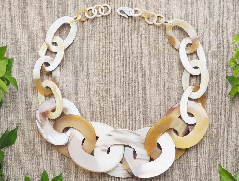 Natural Buffalo Horn Necklace Chunky Large Short N2.30 image 7