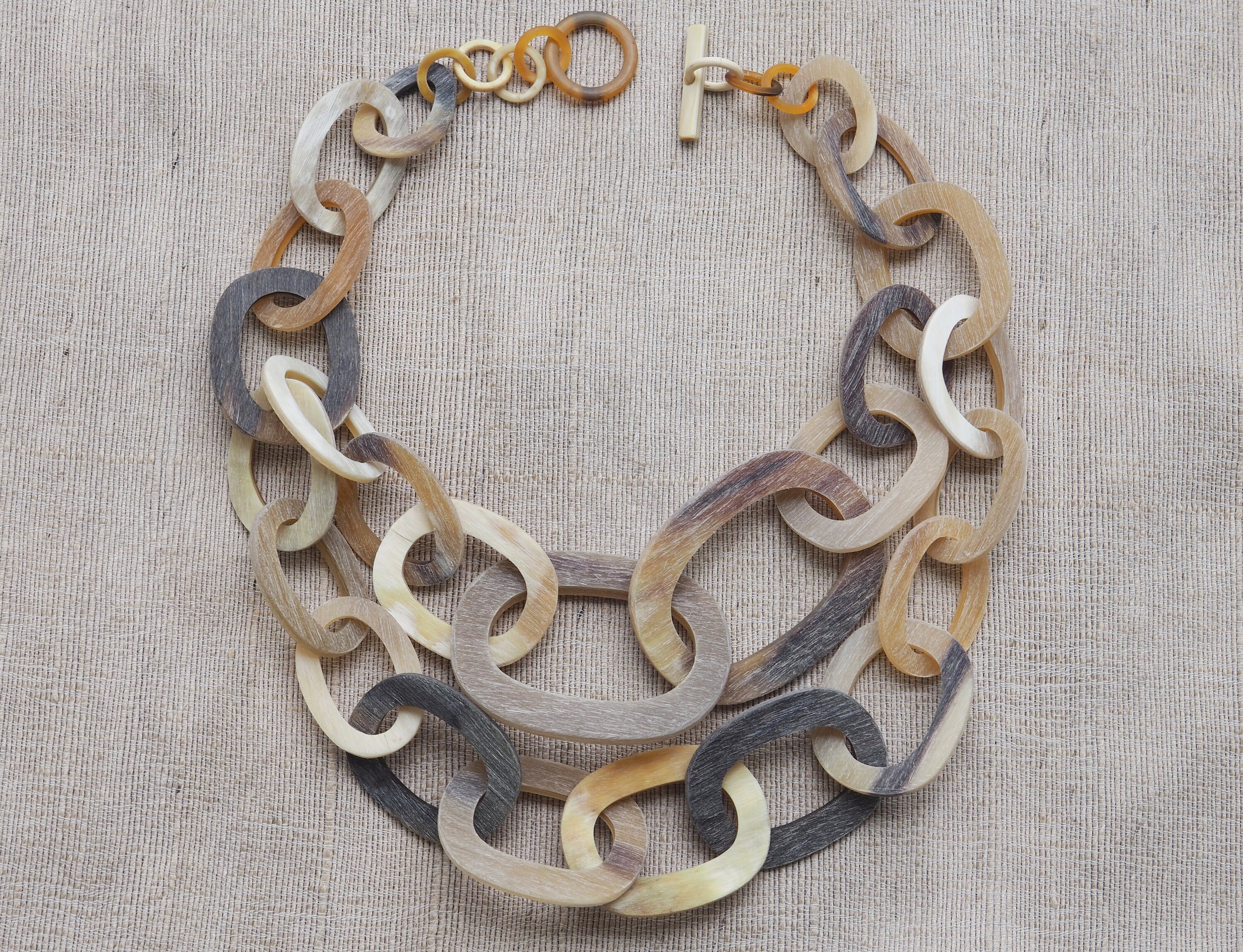 Wine Bead Buffalo Horn Hook Necklace