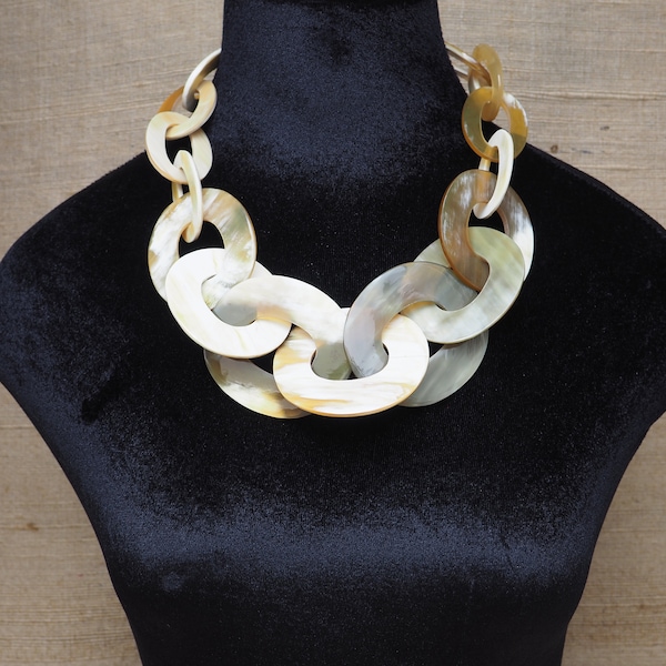 Natural Buffalo Horn Necklace Chunky Large Short N2.30