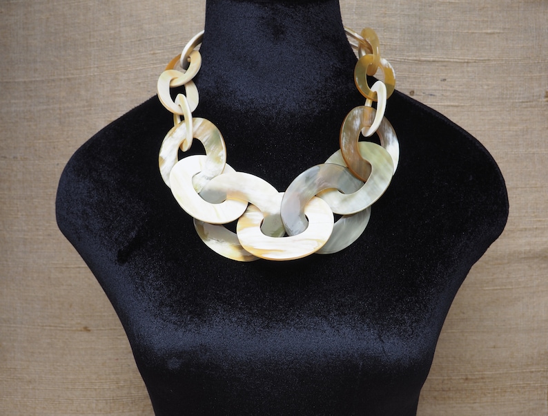 Natural Buffalo Horn Necklace Chunky Large Short N2.30 image 1