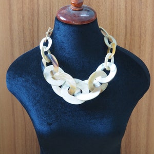Natural Buffalo Horn Necklace Chunky Large Short N2.30 image 8