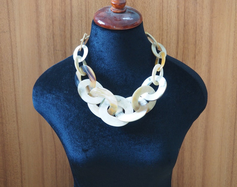 Natural Buffalo Horn Necklace Chunky Large Short N2.30 image 8