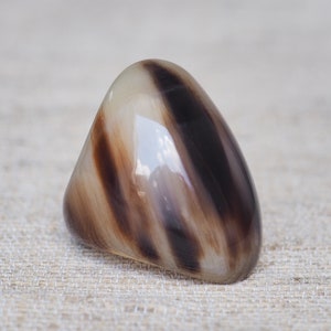 Könnte beinhalten: Ein brauner und weißer Ring aus Horn.