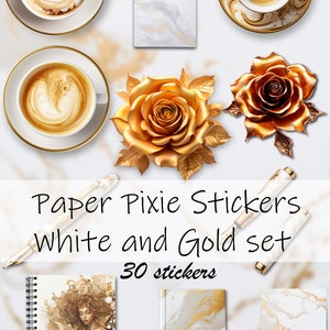 White and Gold AI GENERATED realistic sticker set for journals, planners and goodnotes