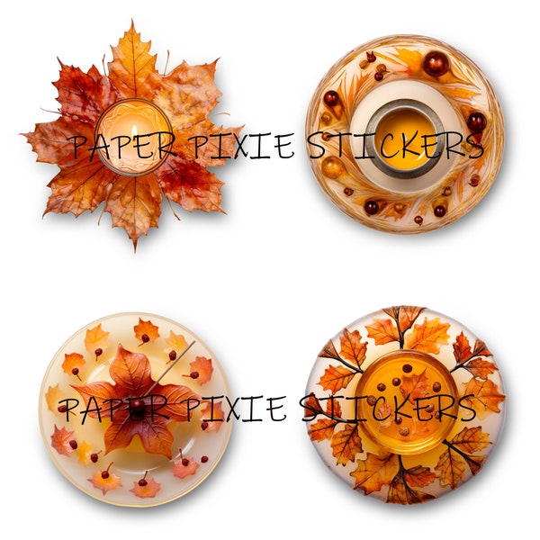 Four autumn candles, AI GENERATED realistic stickers for digital planners and journals, PNG