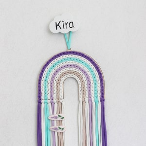 Linda decoración de guardería para niña, organizador de arco, arco iris boho, regalo de babyshower, decoración colgante de pared