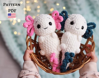 Patrón de crochet de ajolote diminuto, patrón de crochet de ajolote, peluche de ajolote de crochet, crochet de felpa de ajolote