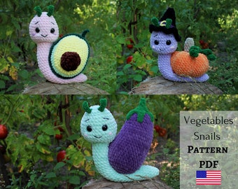 PDF crochet pattern. Vegetable snail pattern, plush snail toy, Funny toy, crochet pattern, Teacher gift, DIY gift, easy crochet pattern