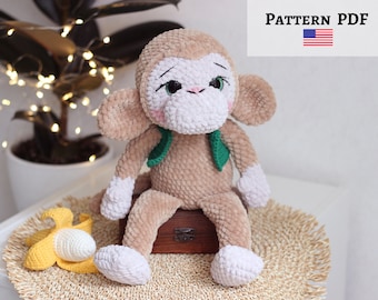Crochet monkey pattern, Handmade monkey gift, Amigurumi monkey pattern, Easy crochet pattern, Plush stuffed monkey