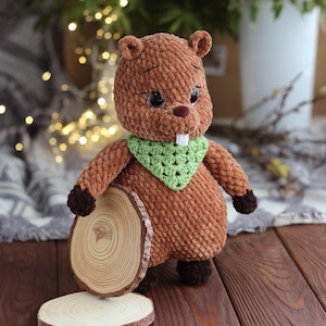 Crochet Beaver Plush Toy: Handmade Stuffed Animal Gift (10.6 inch)