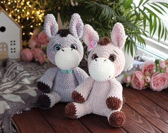 Plush Donkey Toy Soft Stuffed Animal Cute Farm Gift Emotional Support Handmade