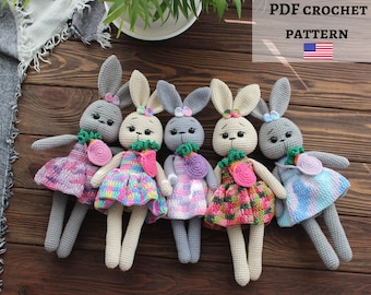 Crochet bunny pattern, DIY Bunny in dress, Balerina Bunny toy, Amigurumi crochet pattern,  Animal crochet pattern, Beginner crochet pattern